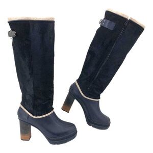 NWT Sorel tall fur with waterproof upper and stacked hombre heel.